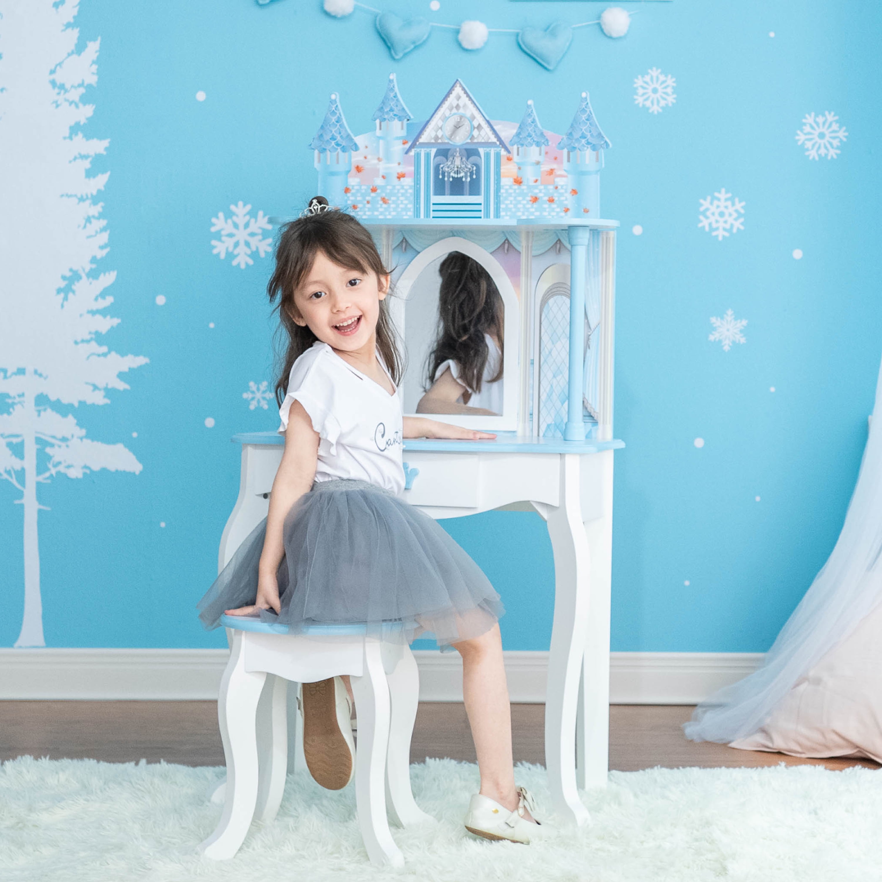 Teamson Kids - Dreamland Castle Play Vanity Set - White / Ice Blue