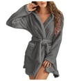 thumbnail image 3 of KBODIU Womens Fleece Warm Robe Nightgowns, Solid Soft Long Sleeve Faux Velvet Sleepwear, Winter V-Neck Cozy Fluffy Short Bathrobe, Plush Night Dressing Robes for Women with Pokets S-5XL, 3 of 5