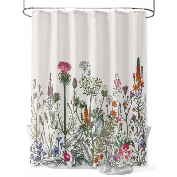 Fsddascl Spring Floral Shower Curtain Set - Small 36" x 72" Washable Bathtub Curtain with 12 Hooks, Country Botanical Watercolor Botanical Waterproof Fabric Stall Shower Curtains for Bathroom/Bathtub