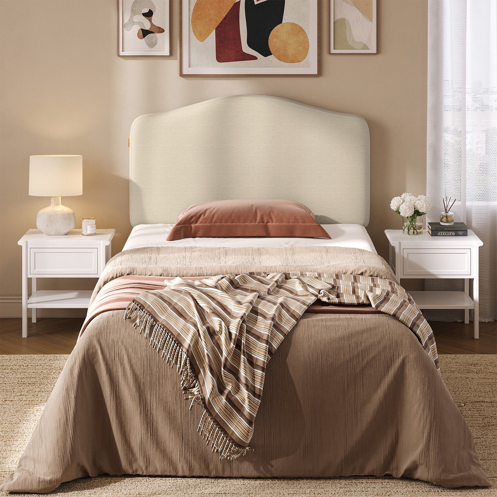 Pinmoco Upholstered Headboard for Twin Bed, Height Adjustable and Memory Foam Arc-shaped Head Board, Beige