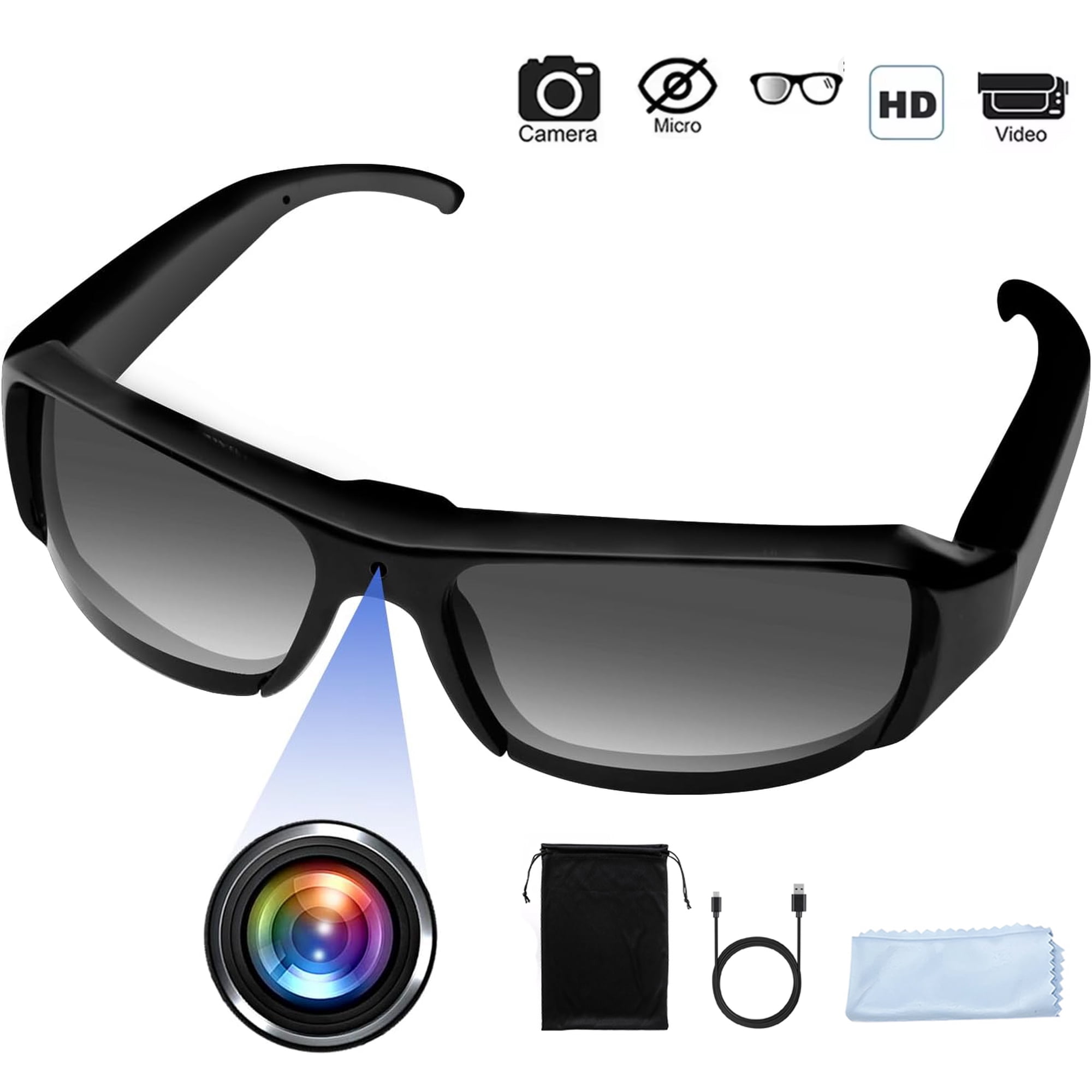 PEPWELL 1080P HD Mini Camera Glasses, Long Battery Life DVR Video Recorder, Outdoor Sports Camera Sunglasses Suitable for Cycling Motorcycle Convertible Sports Car Fishing