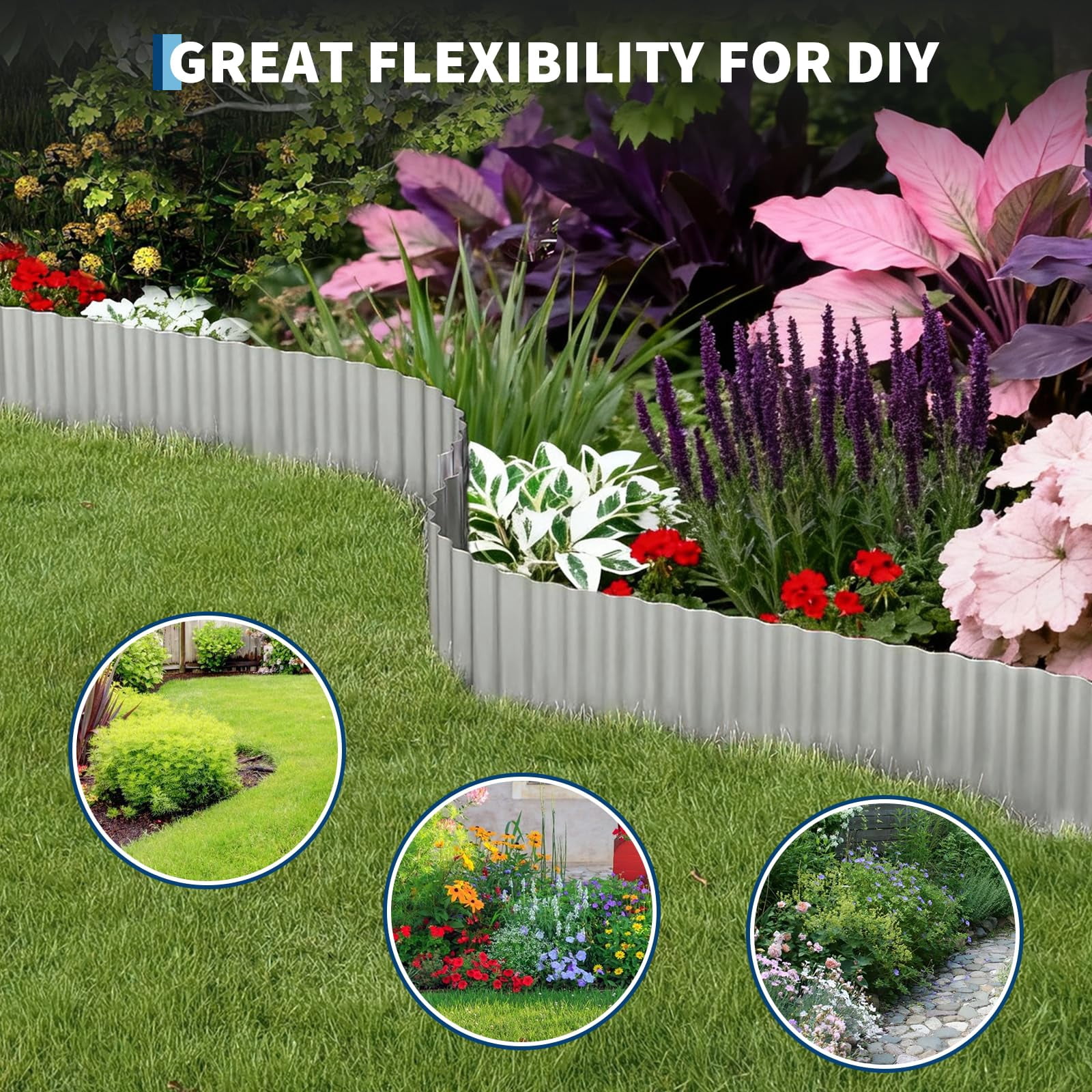 Home Garden Corrugated Metal Garden Edging, Galvanized Steel Landscape & Lawn Edging Border, Metal Garden Border DIY Flower Bed, Lawn Fence Driveway Walkway Raised Beds Yard
