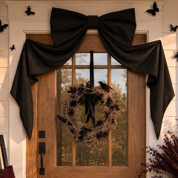 Halloween Decor Giant Black Bow Halloween Decor,48 Inch Halloween Wall Decoration for Wall Mantle Front Door Window- Indoor Halloween Party Hanging Decoration