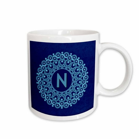

3dRose Monogram N blue hued mandala on royal blue muted grunge damask Ceramic Mug 15-ounce