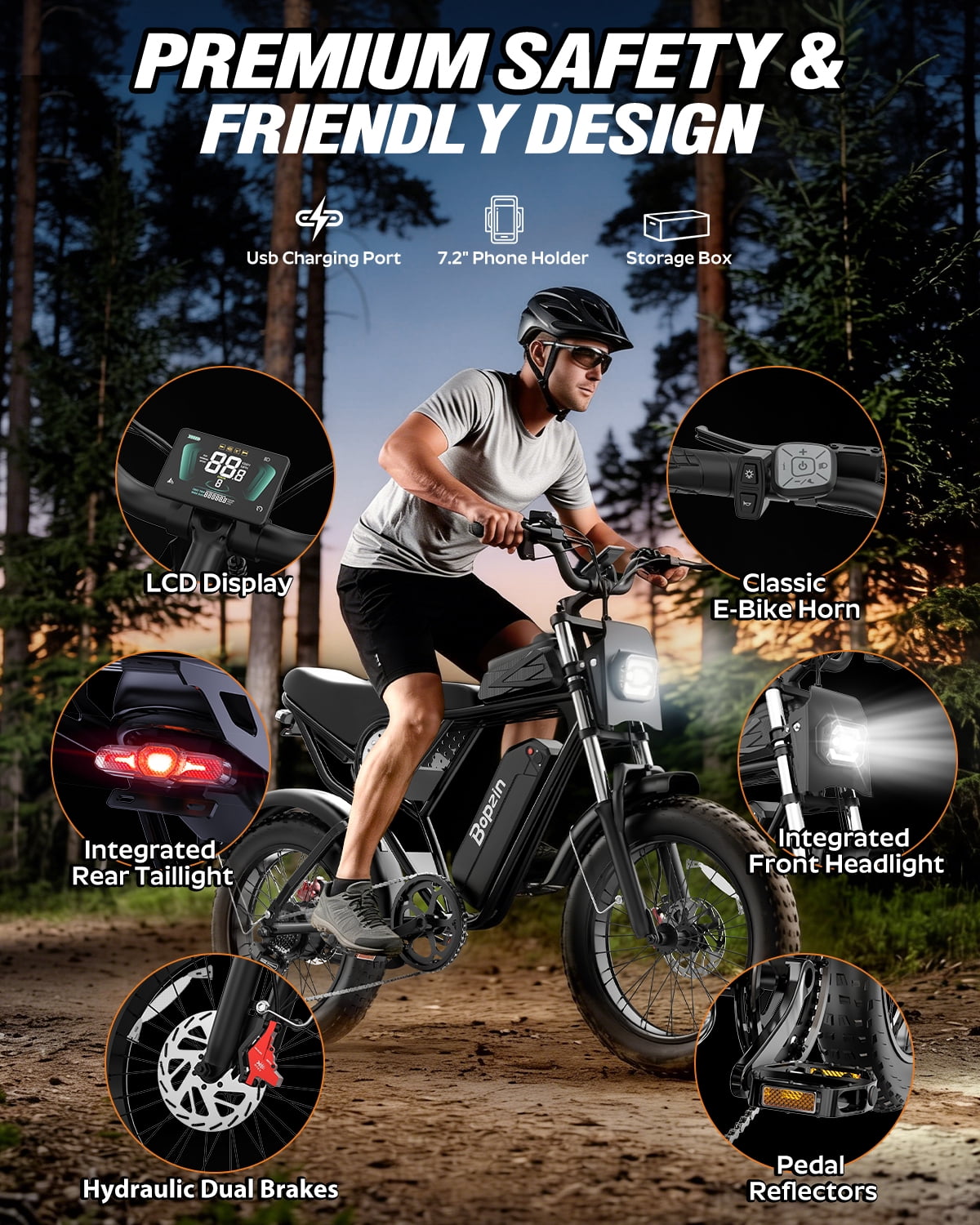 Bopzin 1500W Electric Bike for Adults, with 48V 20AH Removable Battery, 20" Fat Tire Off-Road Mountain Bike, UL2849
