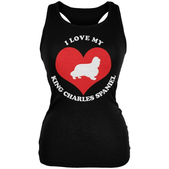 Valentines I Love My King Charles Spaniel Black Juniors Soft Tank Top - X-Large
