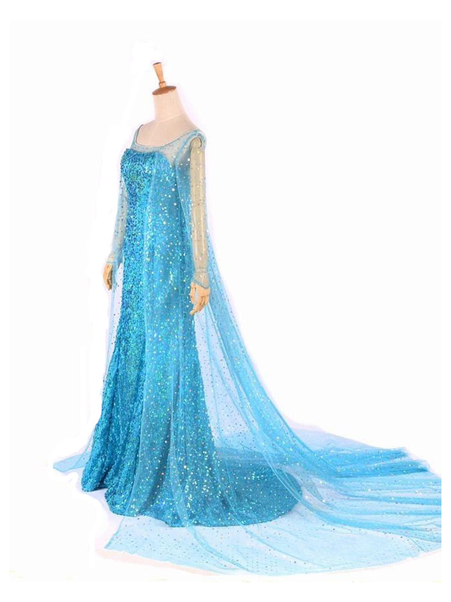Musuos - Hirigin Blue Bling Frozen Elsa Queen Adult Women Party Dress Costume Elsa Dresses 