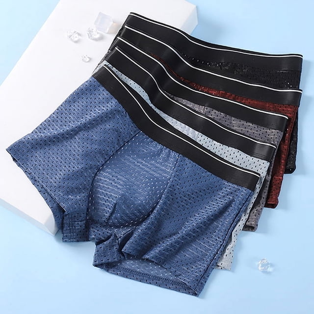 Ropa interior de seda de hielo para hombre, bóxer de malla completa, talla grande, ropa interior para hombre, pantalones bóxer de cintura media con entrepierna de algodón, pantalones Ice Sense