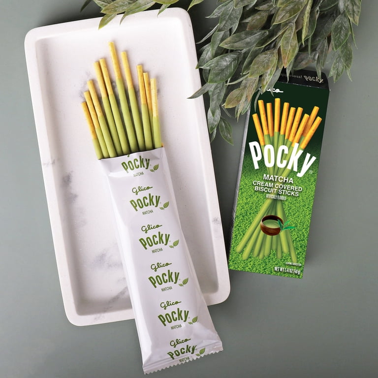 Glico Pocky Matcha Crunchy Stix, Green Tea Flavored Biscuit Sticks