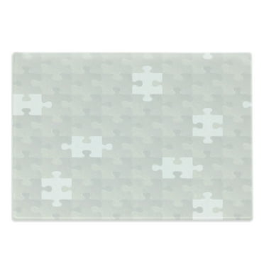 Grey Cutting Board, Abstract Puzzle Patterns in Simple Background Shabby Mosaic Ornament Idea, Decorative Tempered Glass Cutting and Serving Board, Large Size, Grey, by Ambesonne