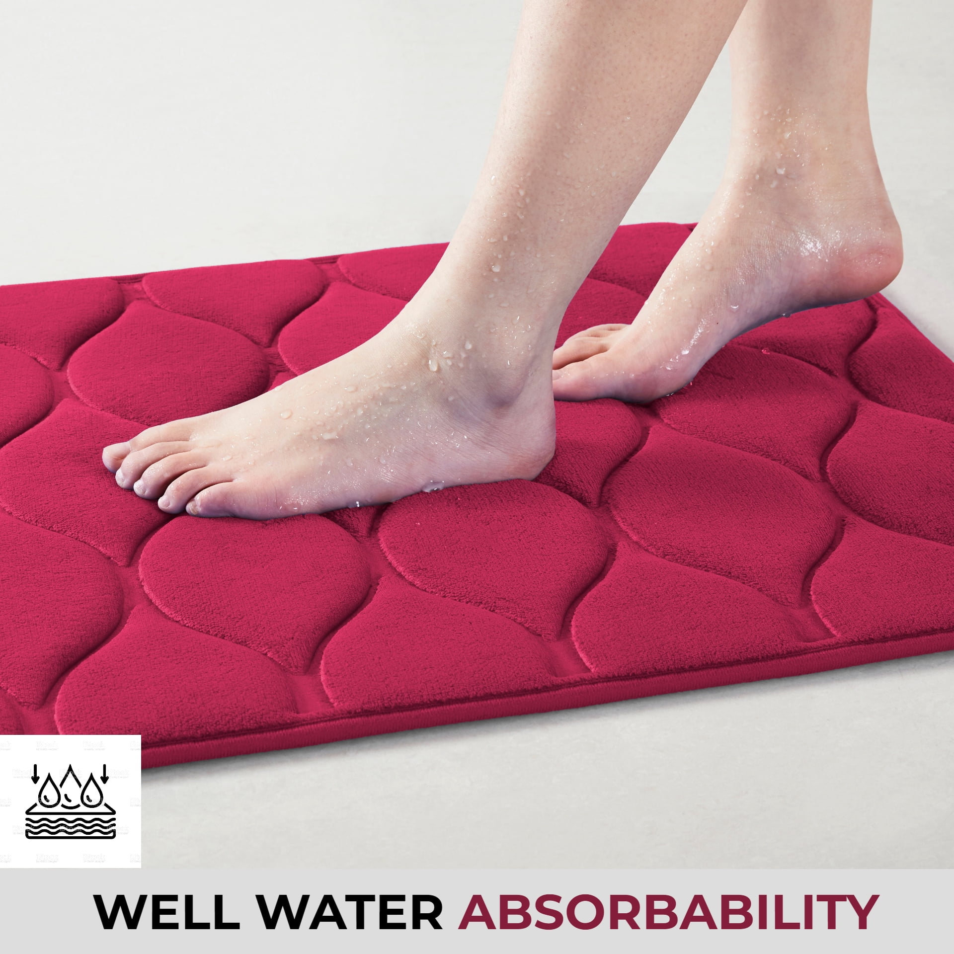 Yafa Home Fashion 1pc:17" X 24" Bath Rug, Memory Foam; Water Absorbent & Non-Slip Bathmats(Burgundy)
