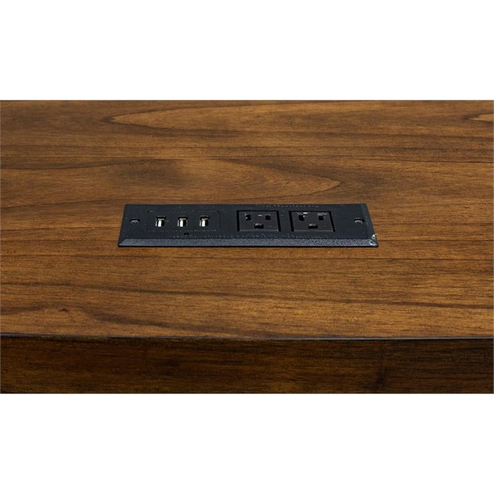Rustic Wood Writing Desk Writing Table Office Desk With Power Center Brown
