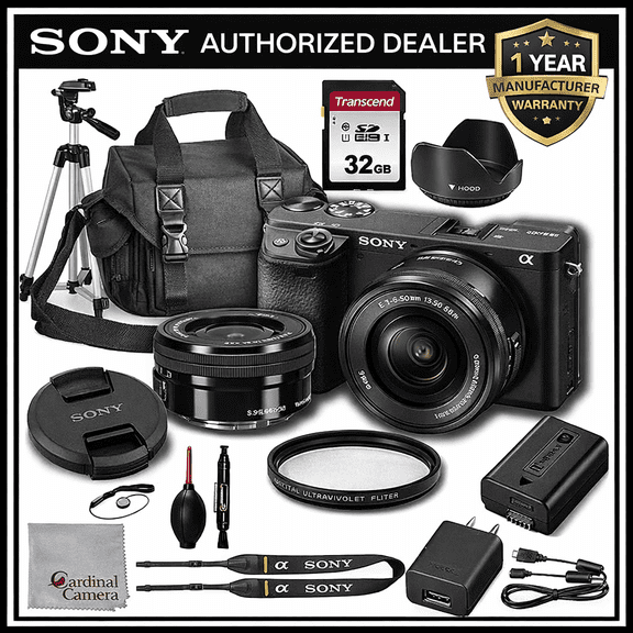 Sony Alpha a6400 Mirrorless Digital Camera with 16-50mm Lens?  32GB Card, Tripod, Case, and More (18pc Bundle)
