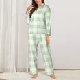 thumbnail image 3 of Bingfone Womens Pajama Sets Pistachio Green Checkboard Print,Long Sleeve Loungewear Pajamas Set-Small, 3 of 9