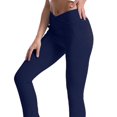 thumbnail image 2 of Pantalones de yoga con abertura lateral, cintura en V, control de barriga, pantalones de baile elásticos de color puro para mujer, azul oscuro S, 2 of 5