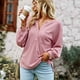 thumbnail image 3 of Camiseta holgada de punto con cuello en V para mujer Otoño Invierno Color sólido para vacaciones de ocio, 3 of 6