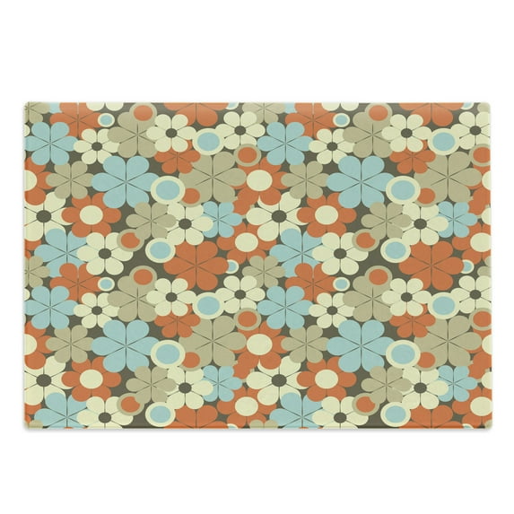 Floral Cutting Board, Retro Flower Pattern Simplistic Designed Petals Fragrance Essence Circle Theme, Decorative Tempered Glass Cutting and Serving Board, Large Size, Multicolor, by Ambesonne