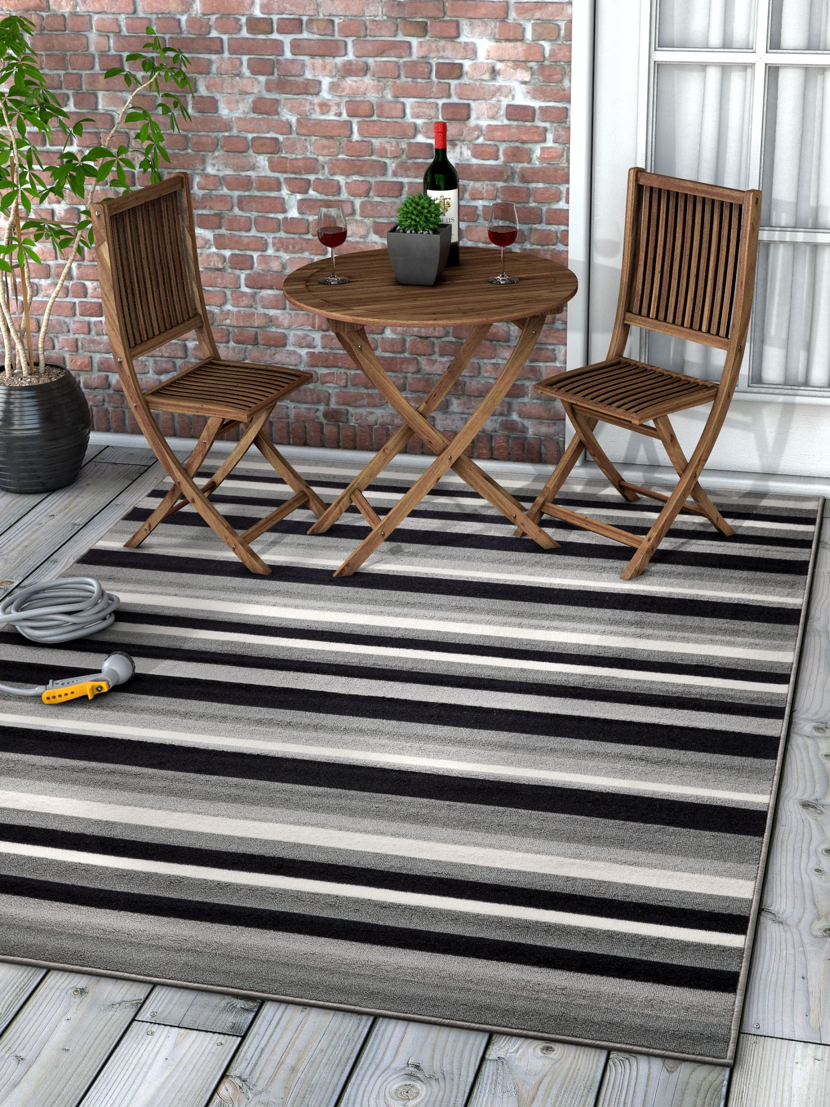 Well Woven Non-Skid/Slip Rubber Back Antibacterial Solid Stripes Multi Color Grey Thin Low Pile Machine Washable Indoor Outdoor Area Rug, Size: 20 x
