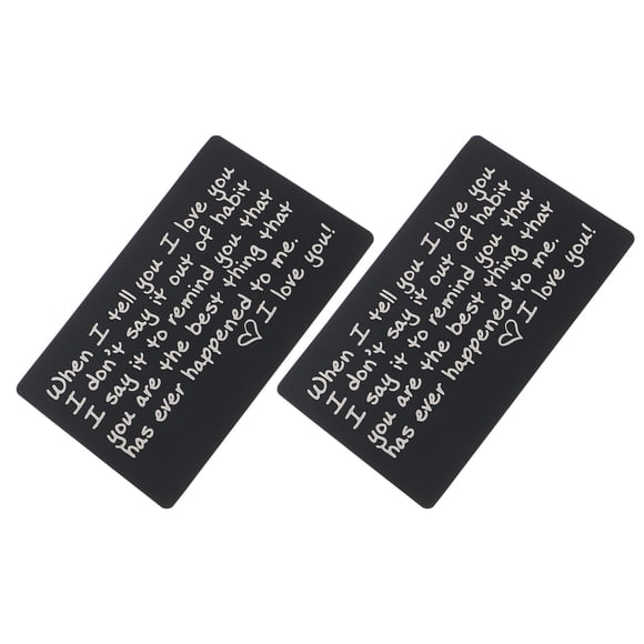OULII 2Pcs Engraved Aluminum Wallet Cards with Romantic Messages Decorative Black Inserts for Boyfriend