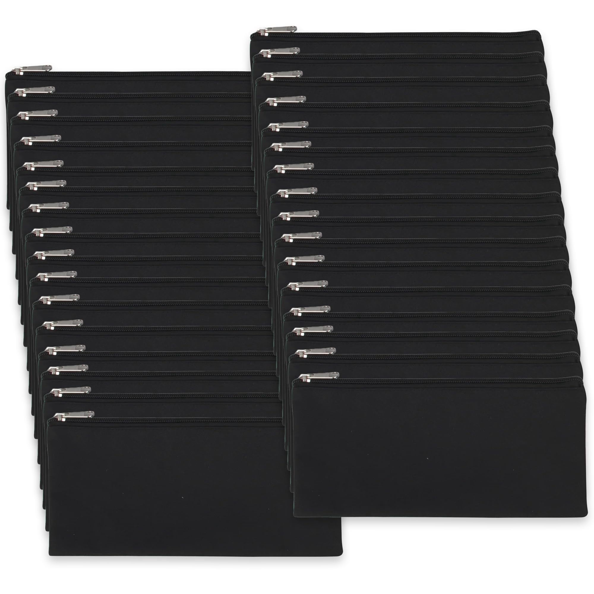 100 Pack of Bulk Wholesale Solid Color Zippered Pencil Cases for Pens, Pencils, Markers, Crayons and Stationary Writing Supplies in Black