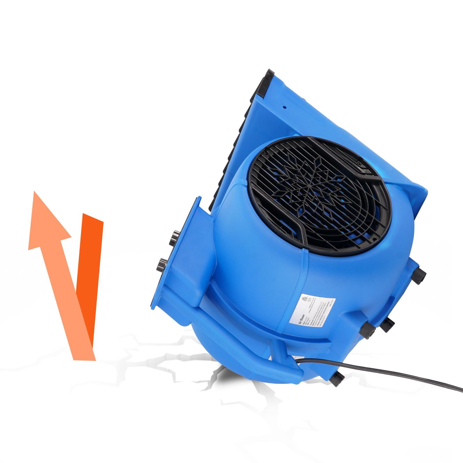 Portable 2600 CFM Air Mover Fan, 1/2 HP Carpet Dryer with Timer, 4-Way Tilt for Janitorial, Home, Industrial - ETL Certified