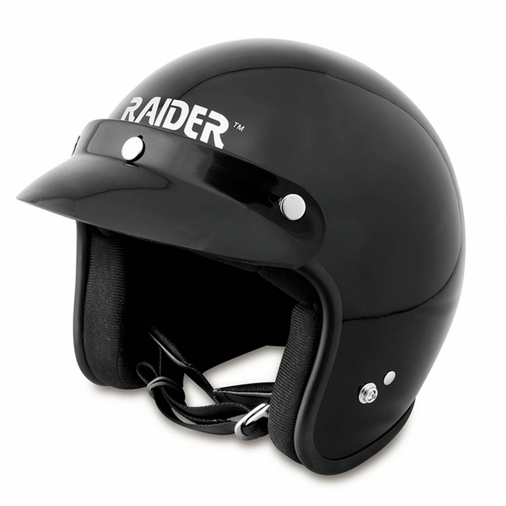 Raider Motorcycle Open Face Helmet DOT Approved / Gloss Black, Sizes