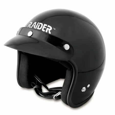 Raider Motorcycle Open Face Helmet / Gloss Black, Sizes XXS -