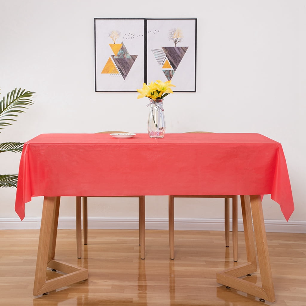 Ray Star 100% Waterproof Red 54x104in 1PCS Christmas Tablecloth Disposable, Vinyl Table Cloth Cover Oil Proof Spill Proof Wipeable Table Cloths with Flannel Backing