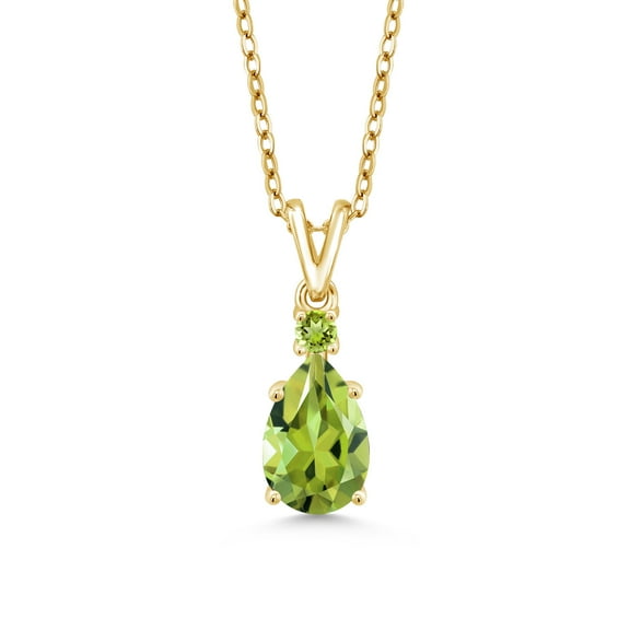 Gem Stone King 18K Yellow Gold Plated Silver Green Peridot Pendant Necklace for Women | 1.37 Cttw | Gemstone August Birthstone | Pear Shape 9X6MM | With 18 inch Chain