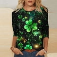 thumbnail image 1 of Lolmot T-Shirt à Col Rond Imprimé de la Saint-Patrick pour Femmes, Manches Trois Quarts 3/4, Coupe Ample, 1 of 5