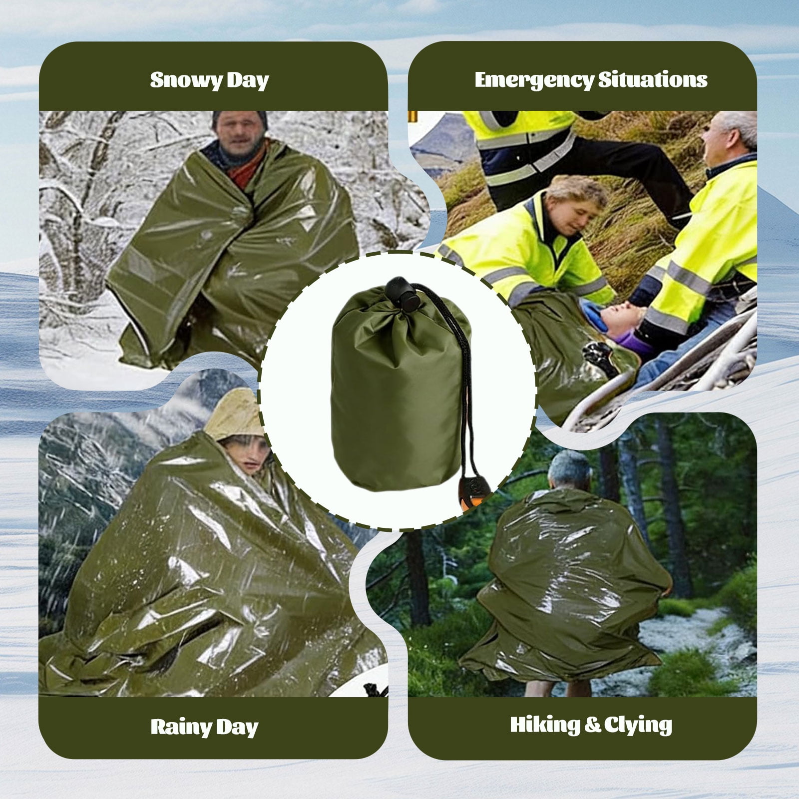 2-Pack Blanket, Sleeping Bag, Emergency Sleeping Bag Survival, Waterproof, Compact Lightweight, Emergency Mat for Survival Kit Car Camping Gear Hiking Go (2, Green)