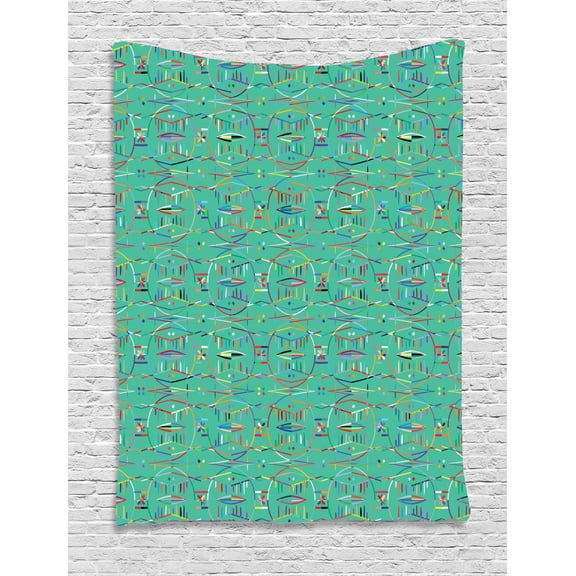 Abstract Tapestry, Colorful Native Pattern Inspired Ethnic Geometric Motif Intersecting Lines Flowers, Wall Hanging for Bedroom Living Room Dorm Decor, 40W X 60L Inches, Multicolor, by Ambesonne