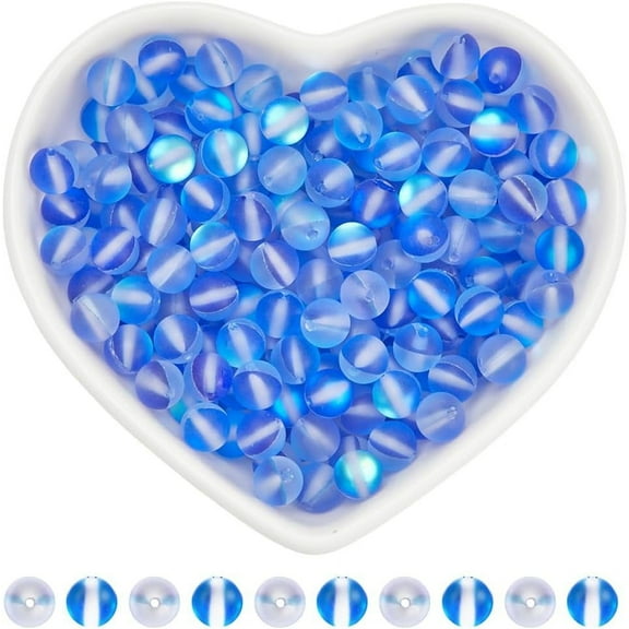 1 Box 200pcs Moonstone Glass Beads 6mm Frosted Blue Beads Round Holographic Dyed Blue Loose Bead Bulk for Jewelry Making Women Bracelets Necklaces Birthday DIY Crafts Accessories Blue
