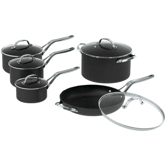 THE ROCK by Starfrit 10-Piece Non-Stick Aluminum Cookware Set with Stainless Steel Handles, Black, 060319-001-0000