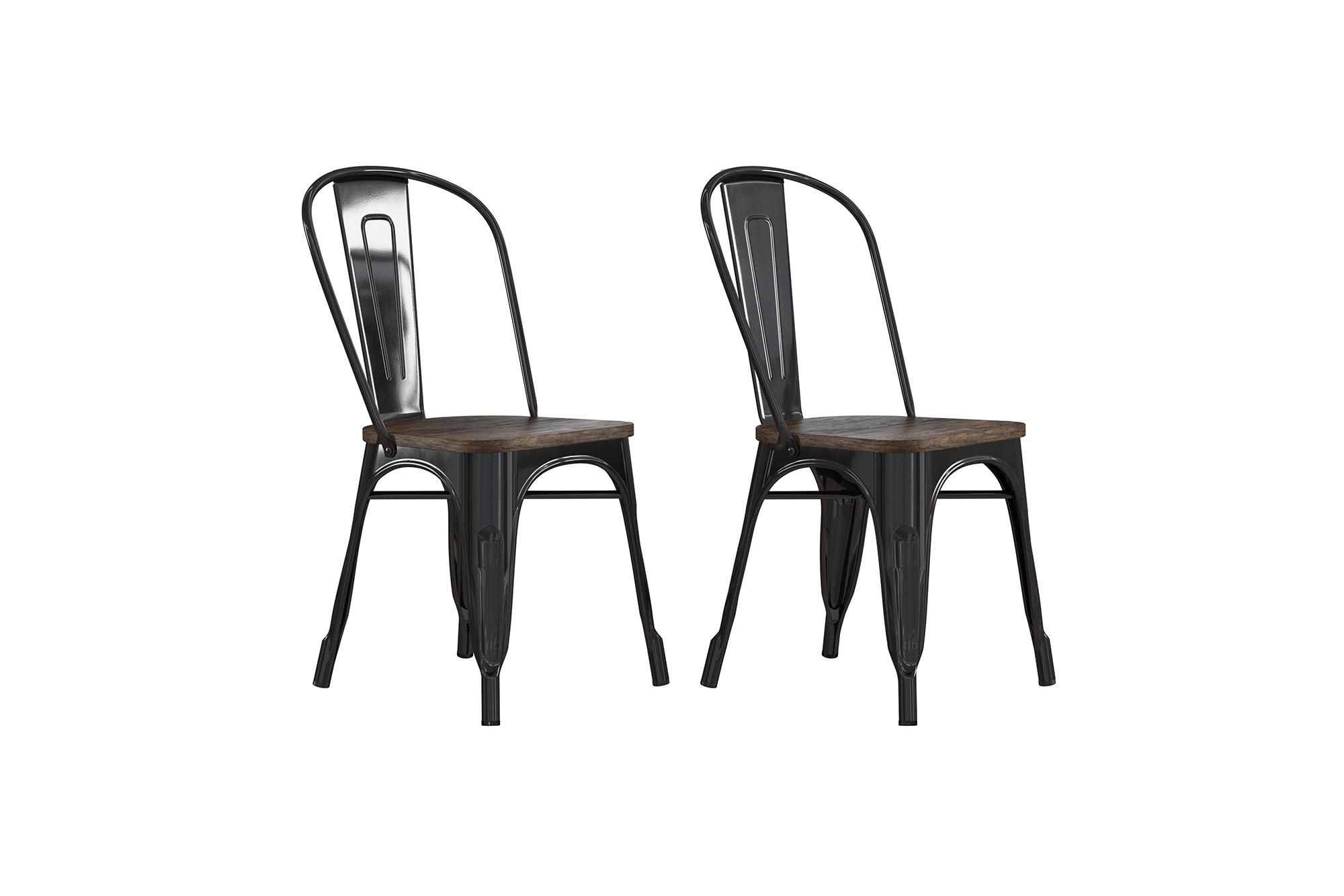 BHG Aidan Stackable Metal Dining Chair with wood seat, Black, Set of 2