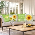 thumbnail image 2 of Hello Spring Sunflower Pillow Covers 16x16 Inch Set of 4 Green Buffalo Plaid with Yellow Floral Honey Bee Throw Pillow Cases Rustic Farmhouse Decoration Cushion Cover for Sofa Couch, 2 of 5