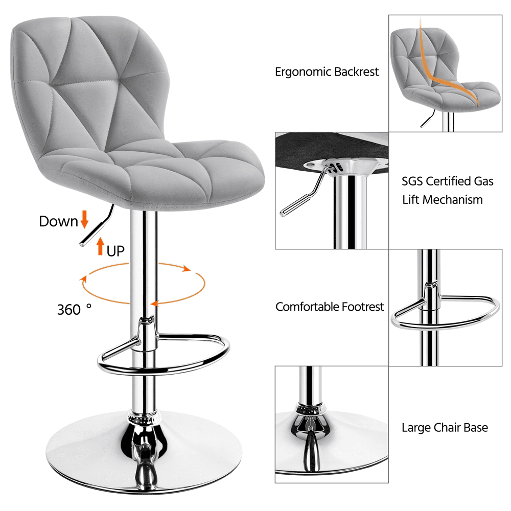 Alden Design Adjustable Counter-Height Faux Leather Modern Barstool, Set of 2, Light Gray