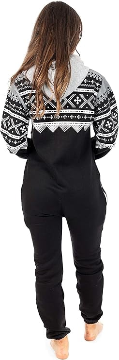 Women's Fleece Non-Footed One Piece Sleepwear Adult Hooded Pajamas Ladies Bodysuit Jumpsuits