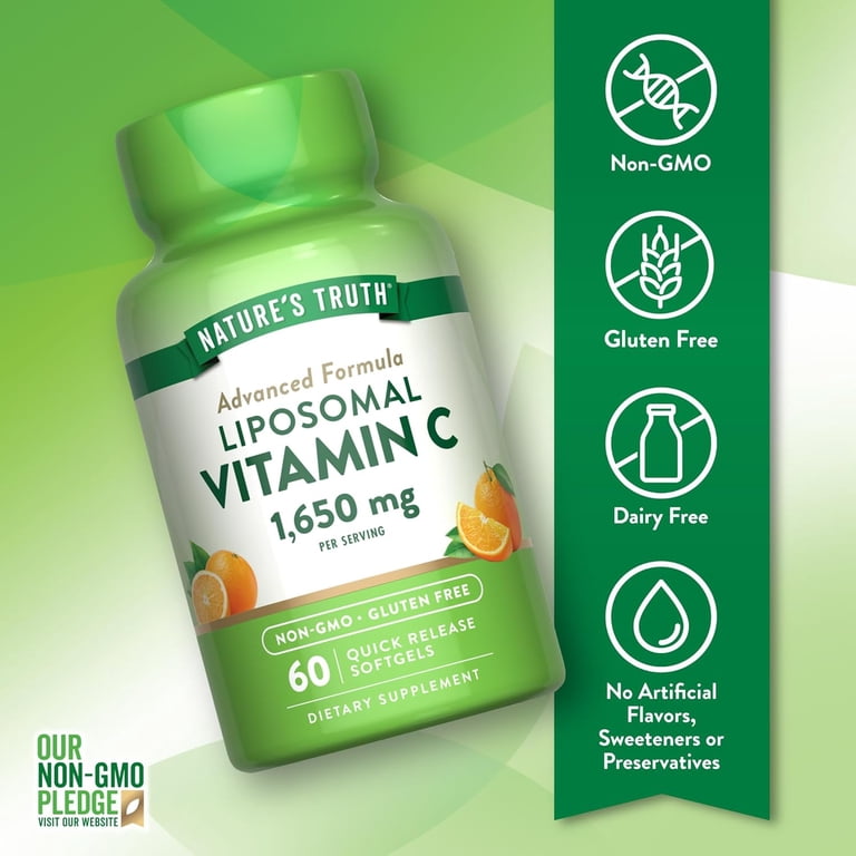 lipo naturals liposomal vitamin c Nature's Truth Liposomal Vitamin C Supplement, 1650mg, 60 Softgels,  Non-GMO, Gluten Free
