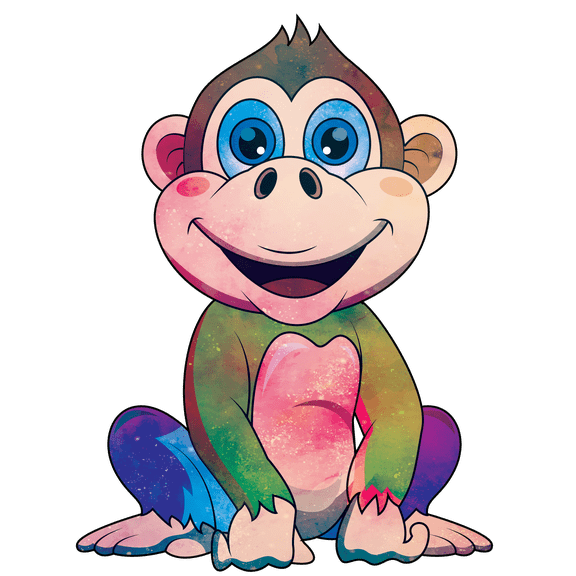 Adhesive Animal Ape Chimpanzee Kids Bedroom Living Room Nursery Wall Decal - 22" x 28" Vinyl Home Art Multi-colored Hanging Monkey Outer Space Background Design Removable Wall Decoration Sticker