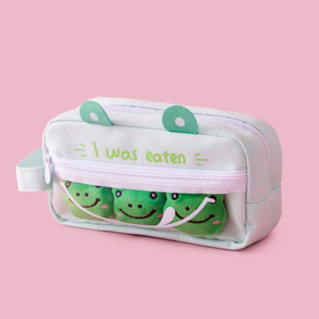 Recién llegado, estuche para lápices Kawaii Frog Pin, bolsa de lona de gran capacidad, bolsas de almacenamiento de escritorio, estuche para lápices para niños, papelería escolar hola suerte unisex