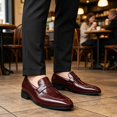 thumbnail image 2 of Men's Burgundy Polished Leather Penny Loafers Formal Dress Shoes, 2 of 5