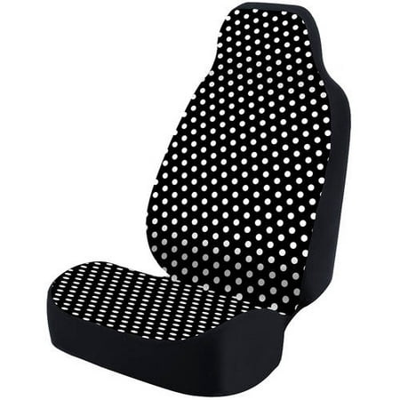 Black Ultra Suede - Coverking Universal Seat Cover Fashion Print, Ultra Suede, Polka Dots White and Black Background with Black Interlock Backing