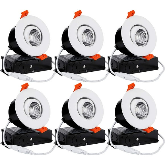 TORCHSTAR 3 Inch Gimbal Recessed Lighting LED with Junction Box, Dimmable Swivel Adjustable Eyeball Downlight, 7W (50W Eqv.), CRI 90+ Canless LED Ceiling Light, 3000K Warm White, White, Pack of 6