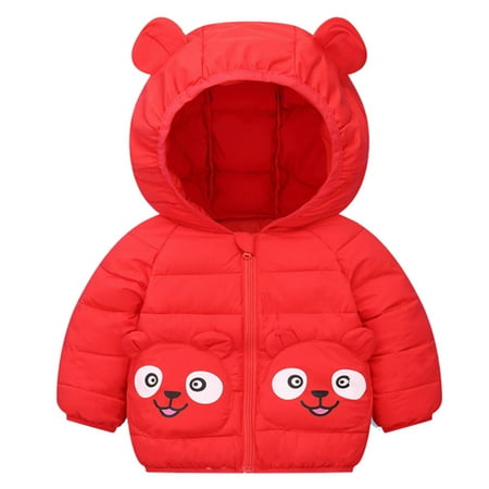 

ZHUASHUM Toddler Boys Girls Winter Windproof Cartoon Bear Prints Bear Ears Hooded Coat Jacket Kids Warm Outerwear