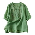 thumbnail image 3 of Inverlee Womens Cotton Linen Shirts Casual Short Sleeve Tops Cute Boho Solid Color Embroidery T Shirts Flowy Elegant Tunic Blouse, 3 of 9