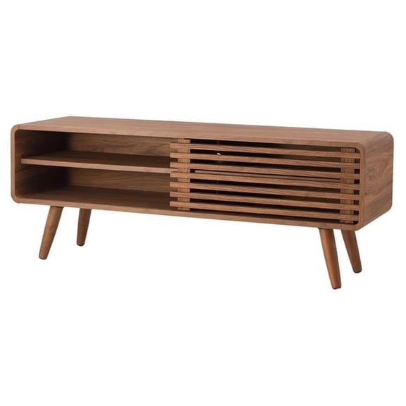 New Pacific Direct Wilson 45.5" Wood Slat Low-profile TV Stand in Brown/Walnut