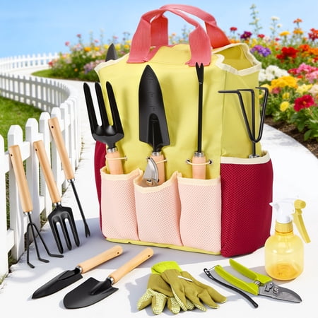 RELOIVE Gardening Tool Set 9 Piece Heavy Duty Gardening Hand Tools with Durable Garden Tools Organizer Handbag Rust-Proof Garden Tool Set Ideal Gifts for Women and Men