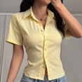 thumbnail image 6 of Women's Summer Y2k Button Down Shirts Cute Short Sleeve Striped Fitted Crop Tops Going Out Vacation, 6 of 9