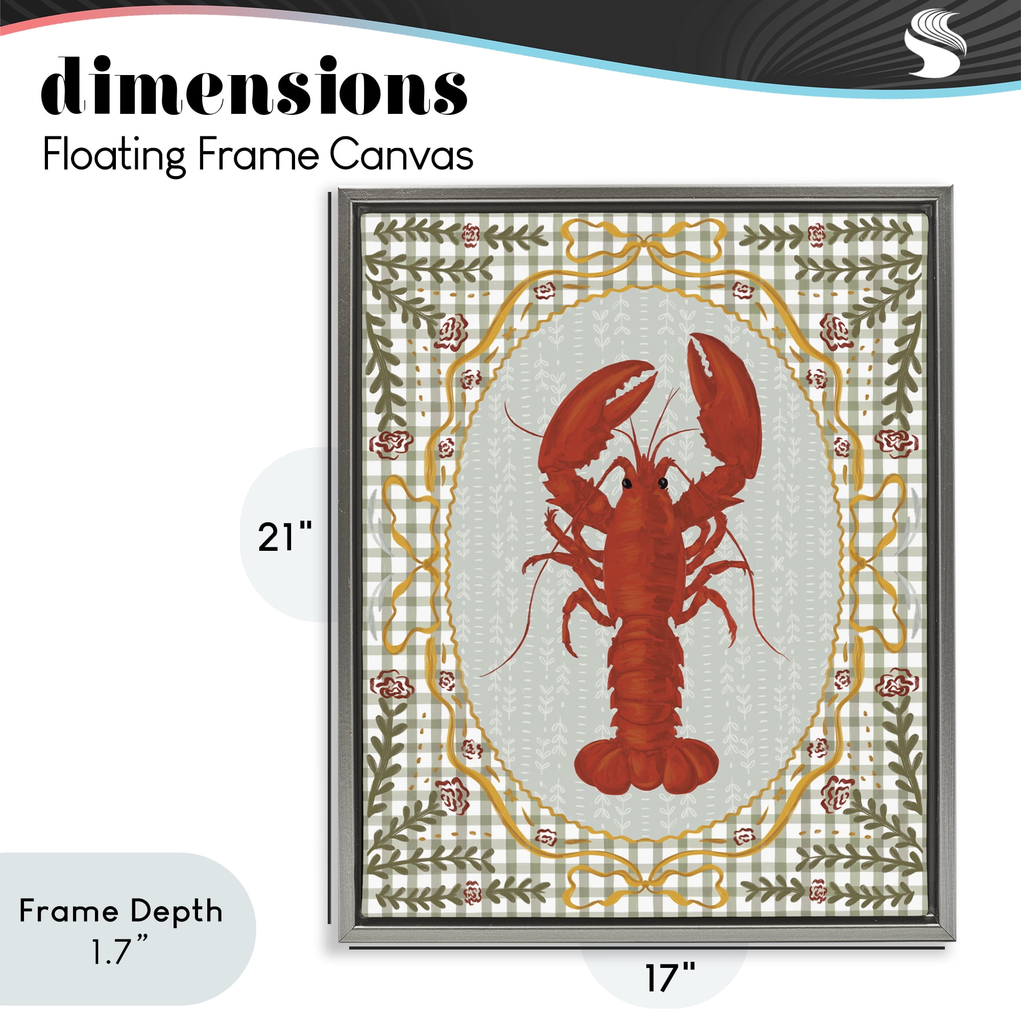 Stupell Industries Lobster with Gingham Kitchen Charm Gray Framed Floater Canvas Wall Art, design by Vero Illustrates
